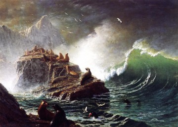 アザラシ・オン・ザ・ロックス ファラロン諸島 ルミニズム 海景 アルバート・ビアシュタット Oil Paintings